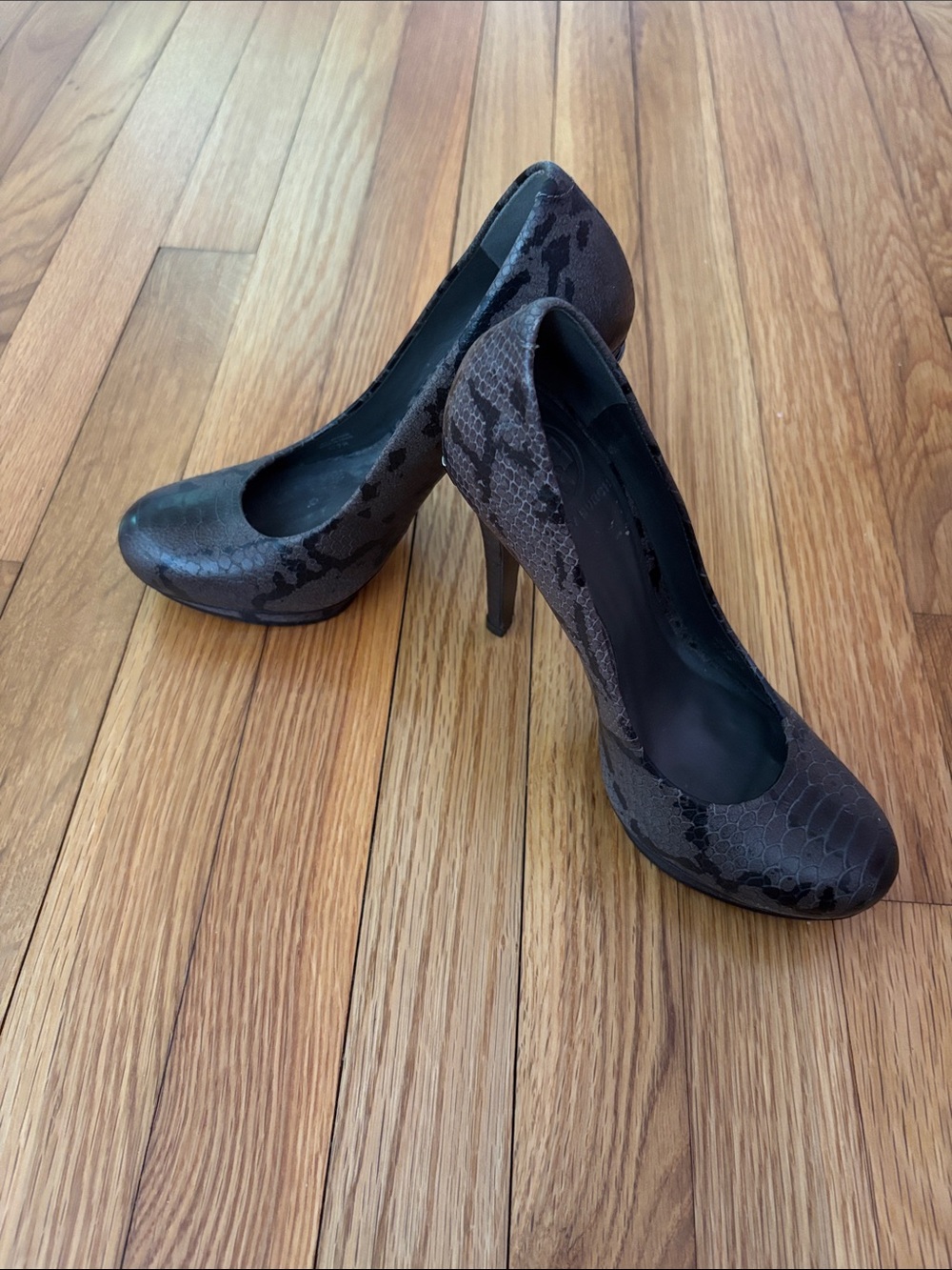 Tory Burch Dark Brown Snake-Print Stiletto Pumps